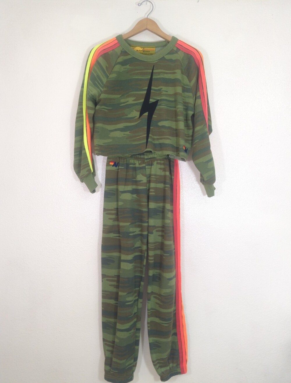 Aviator Nation Camo Neon Bolt 4 Stripe Two-Piece Set